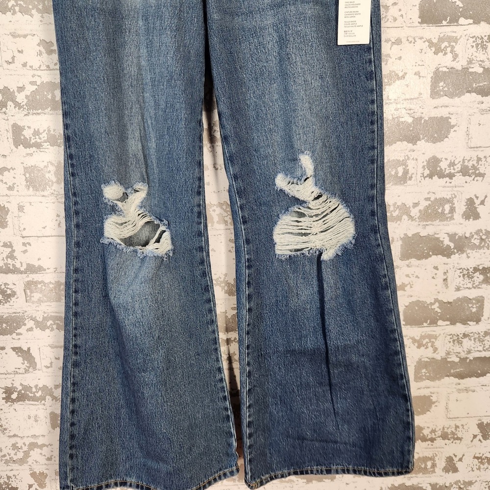 Forever 21 Jeans Women Size 27 Baggy Flare Wide Leg Ripped Distressed Y2K Denim - Picture 3 of 16